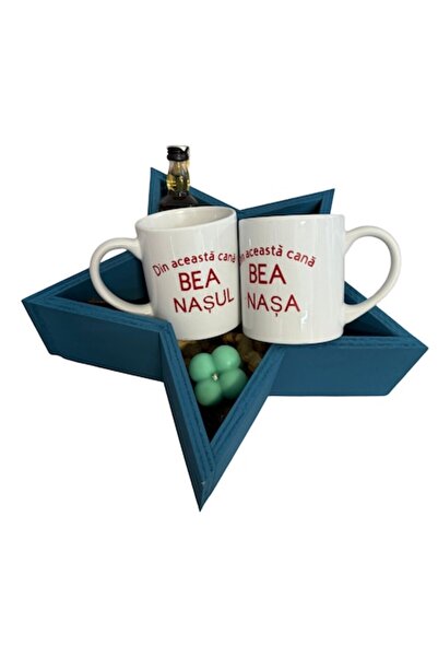 OEM Set cutie decorativă stea: 2 căni personalizate, lumânare parfumată, Jack Daniels 50 ml, alune