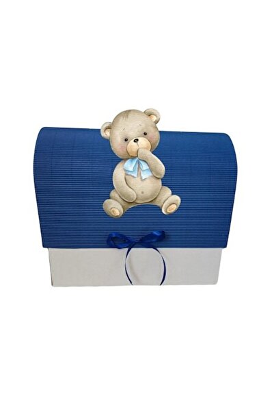 OEM Cutie cadou pentru botez, 34x30x17 cm, albastru închis, ursuleț