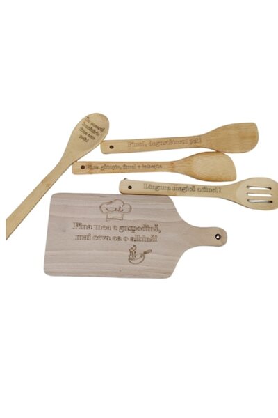 OEM Set de bucătărie gravat cu 5 piese, cu mesaj pentru fină