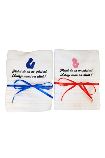 OEM Set de 2 prosoape de botez personalizate pentru nași, 60x145 cm, alb