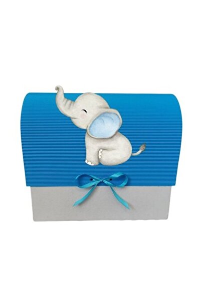 OEM Cutie cadou pentru botez, 34x30x17 cm, albastru deschis, pui de elefant