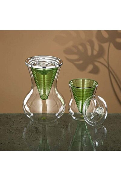 Radin Incense Bakhoor Burner Set 2 Pieces Borosilicate Glass Clear & Green Oud Burner