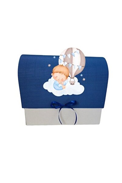 OEM Cutie cadou botez, 34x30x17 cm, albastru închis, bebeluș cu balon cu aer ...
