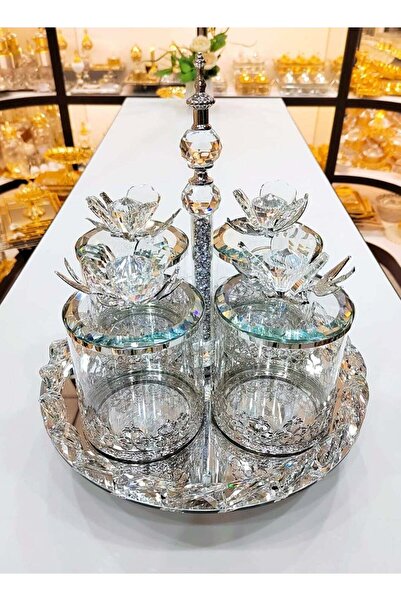 Generic Candy Bowl Glass Jar with Stand, Scoop & Stainless Steel Lid