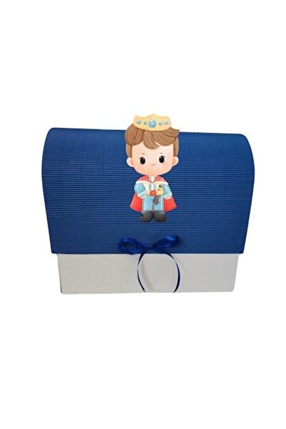 OEM Cutie cadou pentru botez, 34x30x17 cm, albastru închis, model băiețel King