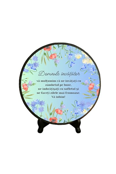 OEM Placă rotundă din ardezie cu mesaj pentru profesor – Floral albastru, 20×...