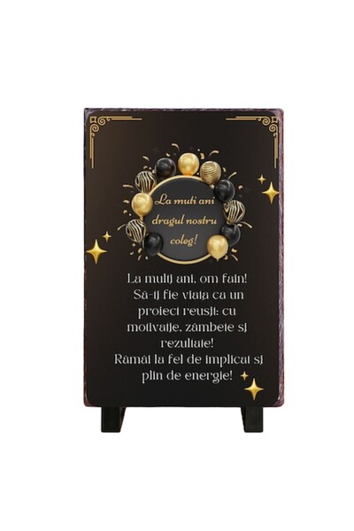 OEM Placă personalizată cu ardezie „La mulți ani” pentru coleg, neagră/aurie, 20x30cm