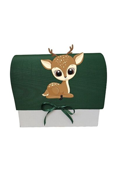 OEM Cutie cadou pentru botez, 34x30x17 cm, verde închis, cerb