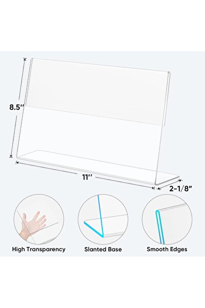 Slasa 6 Pack 11x8.5 Horizontal L Shape Acrylic Sign Holder Clear Plastic Display Stand