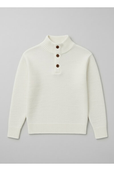 ECARTS Men's Premium 100% Wool Buttoned Mock Neck Sweater White Eca051