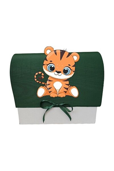 OEM Cutie cadou pentru botez, 34x30x17 cm, verde închis, tigru