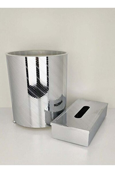 Radin Luxury Silver Patterned Dustbin And Tissue Box Set For Home, Office, Or Hotel Decor