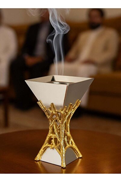 Radin مبخرة فاخرة فضية وذهبية | حامل بخور عربي فاخر (20 سم)