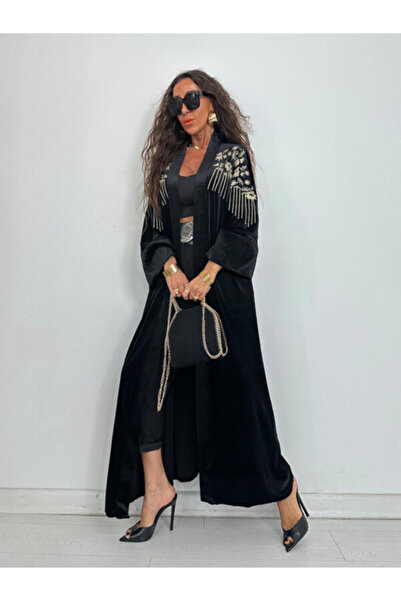 EL jadida Women's Embroidered Velvet Kimono-Abaya