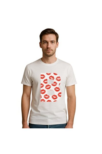 OEM Men's personalized white T-shirt, initial B, kisses, size XL