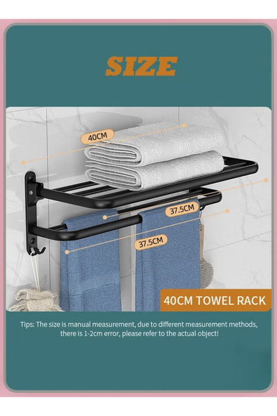 Generic Bathroom towel rack 40cm with towel bar, foldable, wall-mounted for bathroom