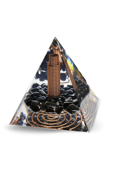craftmystic Piramidă orgoniană de obsidian cu cuarț de balanță și spirală de ...