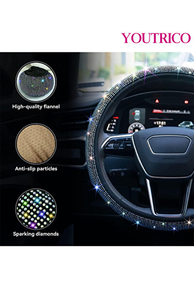 Youtrico Crystal Diamond Rhinestone Steering Wheel Cover-Fits 14 to 15 Inches (35.6-38.1cm)