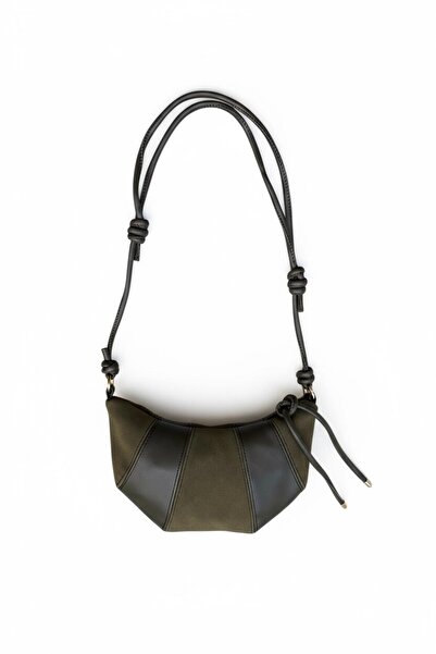 minebag Bohemian Style Wade Women's Crossbody Bag in Khaki with Rope Pendant Detail and Suede Leather Mix