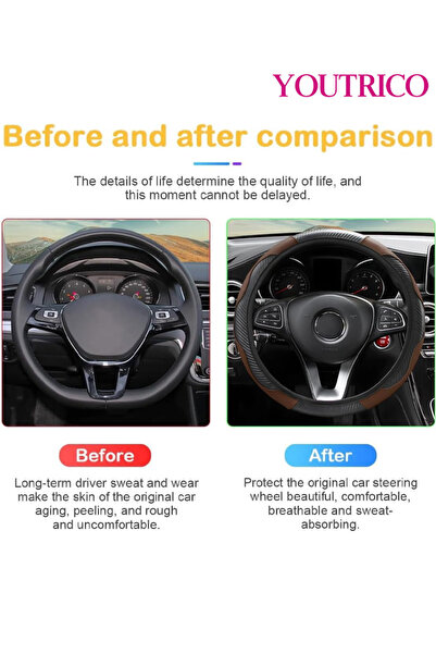 Youtrico Steering Wheel Cover: 15" (38.1cm) Breathable Elastic Carbon Fiber Microfiber PU Leather