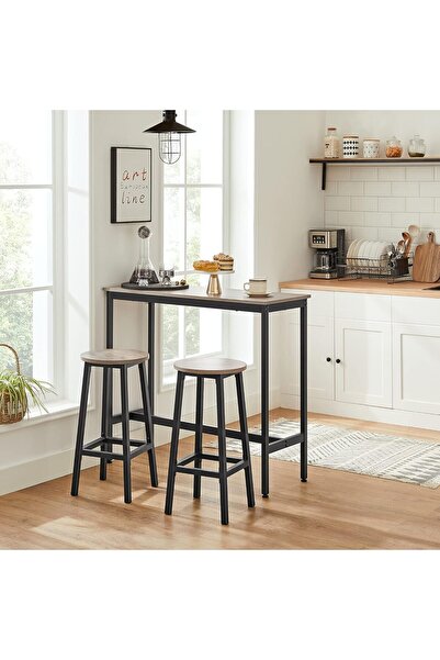 VASAGLE Set of 2 high bar stools, round seat, steel frame, height 65 cm, industrial style, gray