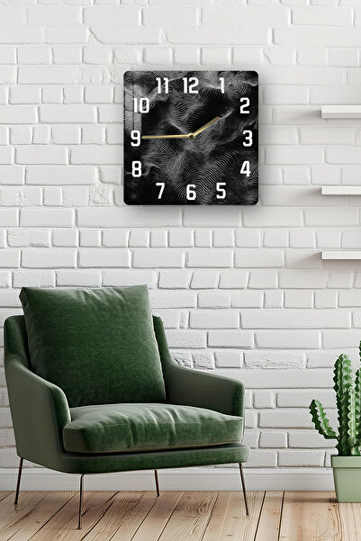kutuTR 3D Looking Tempered Glass Square Clock – Black and White Wave Pattern Uv Printing 33X33 cm - Kcs142