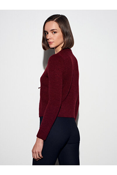 Dilvin 60983 Bow Detailed Knitwear Cardigan-Light Burgundy