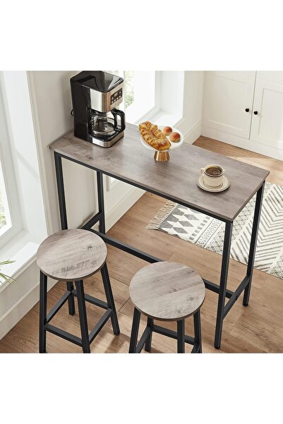 VASAGLE Set of 2 high bar stools, round seat, steel frame, height 65 cm, industrial style, gray