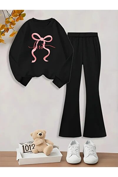 buendiakids Dívčí černá mikina s potiskem Kiss You a výstřihem do V – souprav...