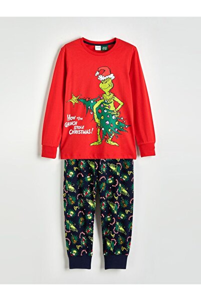 LC Waikiki Lcw Kids Crew Neck Grinch Printed Boys Pajama Set