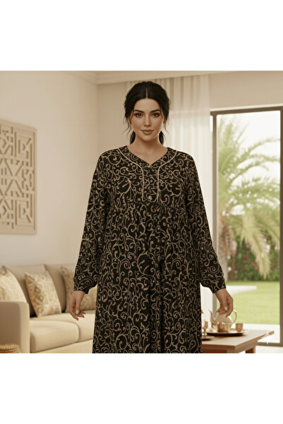 alqarat جلابية ماكسي منقوشة مع خصر مجمع