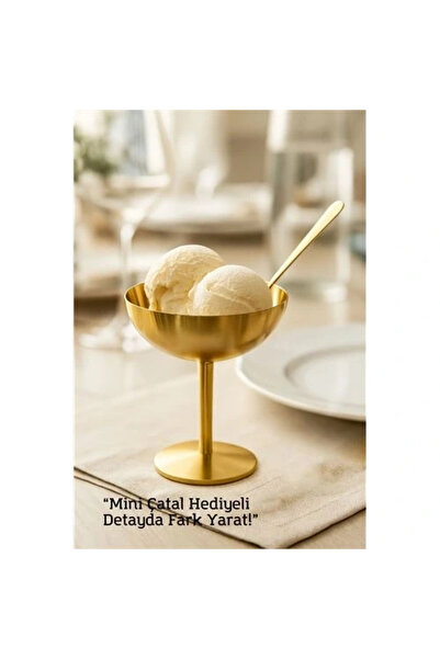 shopwave Gold Inox Steel Footed Ice Cream and Presentation Bowl – Dessert, Turkish Delight and Presentation Container