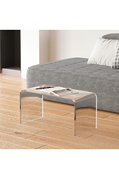 Slasa Clear Acrylic C-Shaped Side Table, Round Edge Coffee & End Table 30x30x55 cm