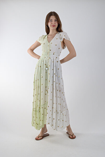 REİNA TEKS Bohemian Dress 1 Piece Ethnic Polka Dot Low Back Detail Retro Dress