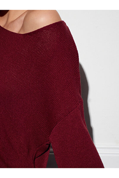 Dilvin 10706 Oval Neck Draped Sweater-Dark Burgundy