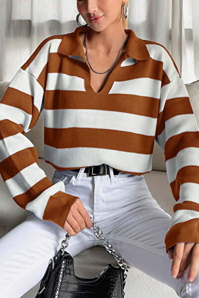 New Deux Pulover de damă cu dungi cu gât polo