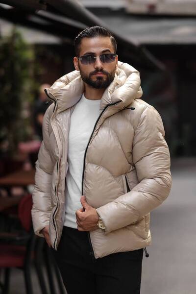 inpool Ανδρικό, με κουκούλα , ανθεκτικό στο νερό και το κρύο, γυαλιστερό πουπουλένιο παλτό 2498