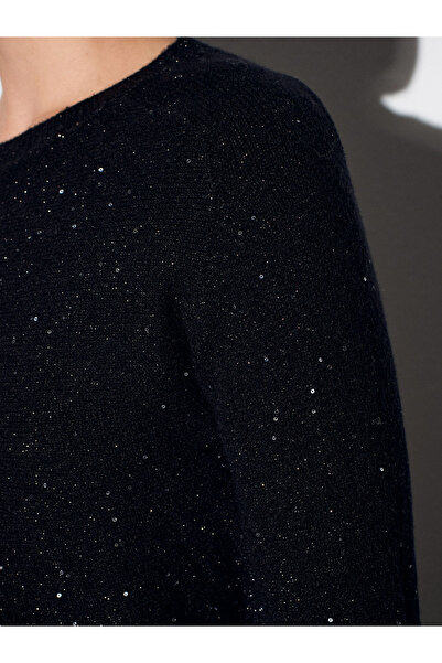 Dilvin 10832 Peplum Glitter Knit Sweater-Black