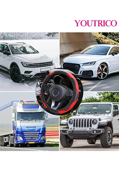 Youtrico Steering Wheel Cover: 15" (38.1cm) Breathable Elastic Carbon Fiber Microfiber PU Leather