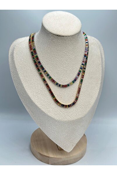 MyladyAccessoriess قلادة ملونة على شكل مسار مائي (فولاذ) فضي