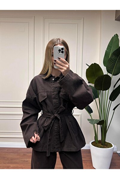 Alyalisbutik BELİ KUŞAKLI KOT TAKIM - KAHVERENGİ