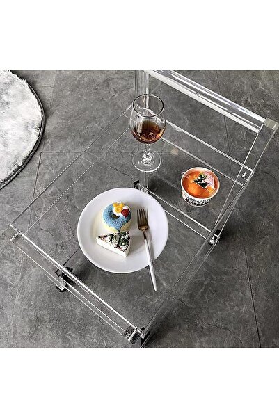 Slasa 2-Tier Acrylic Rolling Serving Cart, Kitchen & Coffee Storage Cart 47x34x46 cm