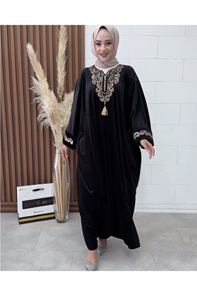 EL jadida فستان عباية نسائي مخملي مطرز بالترتر مقاس كبير