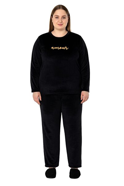 Pemilo Women's plus size 13213 velvet pajama set black