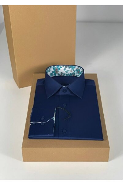 YusGos Long Sleeve Cotton Satin Premium Easy Iron Regular Fit Men's Shirt with Sleeve and Collar Detailing