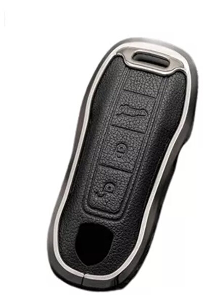 Vtk Black aluminum and leather key case for Porsche (Cayenne, Panamera 971, 911, Boxster)