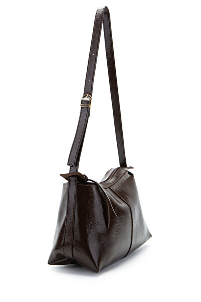 minebag Belt Strap Detailed Baguette Shape Faux Leather Talia Women's Shoulder Bag Brown