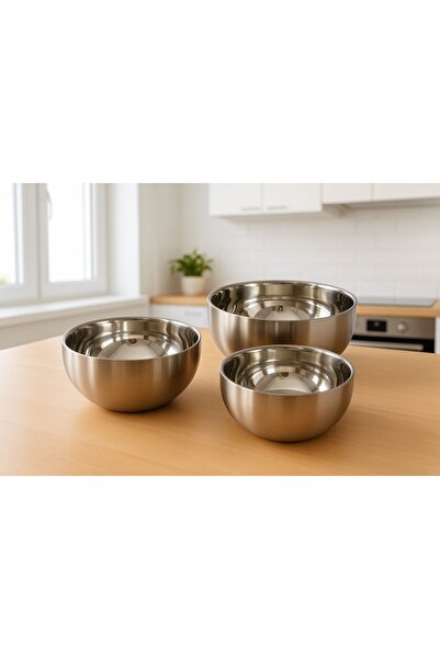 Qerhome 3-Piece Stainless Steel Double Wall Mixing Bowl 14-16-18 cm
