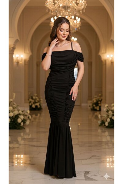 NARCISSUS FASHION Mermaid dress with side ruffles