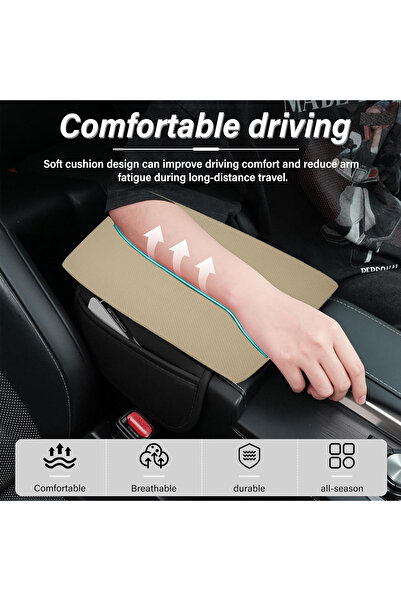 AGC Beige Leather Car Center Console Armrest Cushion Pad – Comfortable, Anti-Slip & Protective Cover